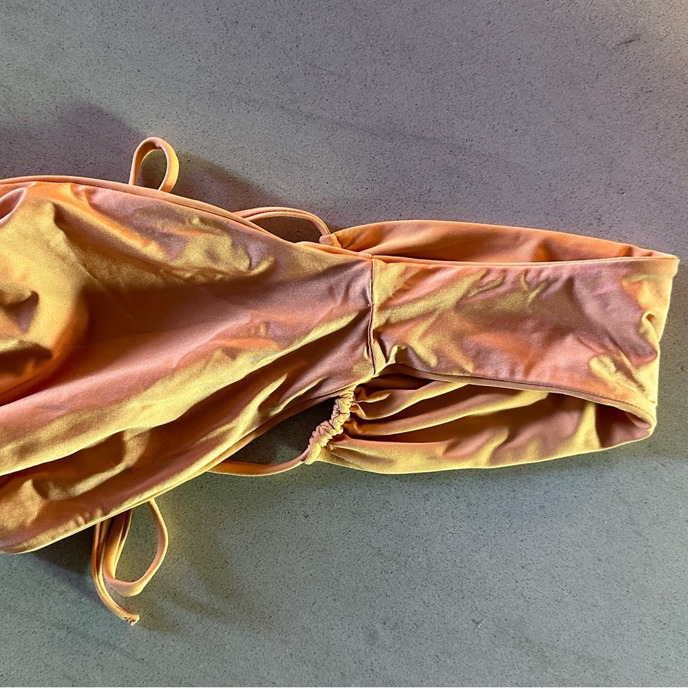 WeWoreWhat Gold Orange Ruched String Bikini Set - Picture 9 of 11
